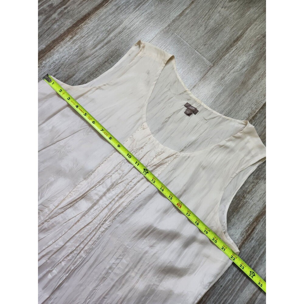 J. Jill 100% Silk Sleeveless Blouse Ivory Beaded Pleated Flowy Lined Top L EUC - Picture 6 of 8